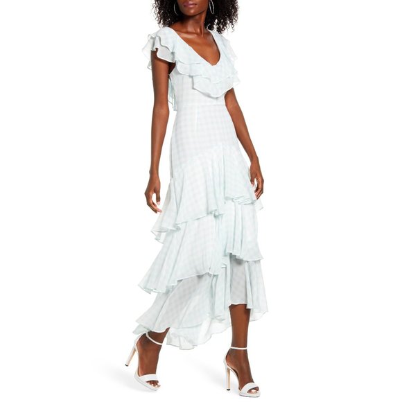 Wayf Dresses & Skirts - WAYF Chelsea Gingham Printed Tiered Ruffle Maxi Dress